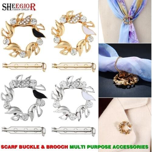 Lovely Bird Silk Scarf Buckle Crystal Hollow Round Multi-purpose Brooches Women Girls Clothing-corner Button Brooch Accessories