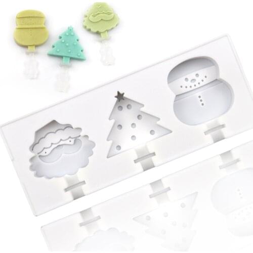 Cartoon popsicle mold Christmas Tree Shape Ice Cream Silicone Mold DIY Handmade 3 White Ice Cream Popsicle Mold Baking Utensils