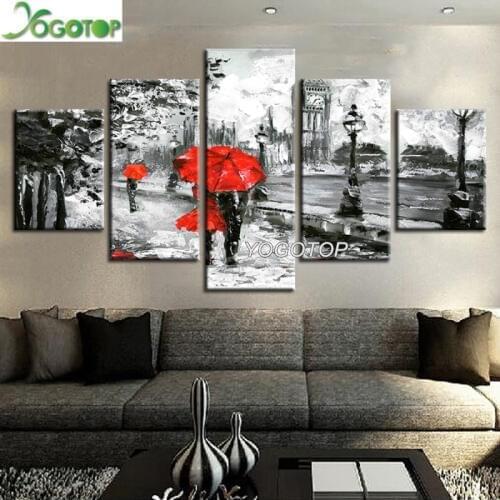 Diy Diamond Painting 5D Rhinestone mosaic Diamond Embroidery Red Umbrella Lover Rain Cross Stitch Full drills 5 Pieces ML870