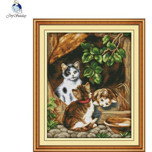 Joy sunday Three cats Stamped Cross stitch kits DMC Needlework Embroidery Cross-Stitch set DIY Handwork Fabric 14CT and 11CT