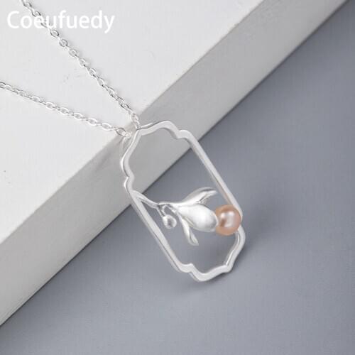 Natural Freshwater Pearl Charms Silver 925 Pendant Necklace for Women Wedding Beautiful Flower Pendant Fine Jewelry 2020