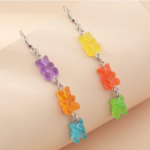 New Arrival Colorful Little Bear Jelly Long Tassel Drop Earrings For Lady Girls Lovely Fashion Animal Dangle Earrings Women