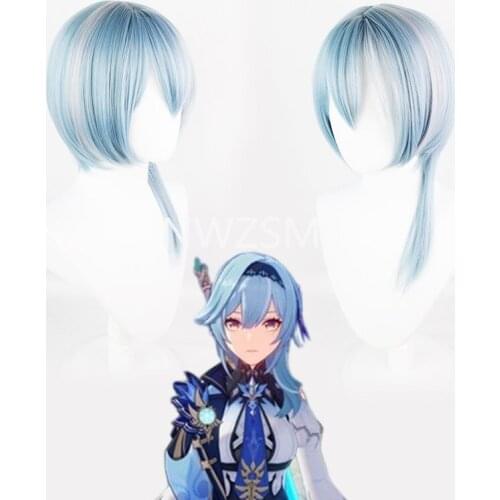 Genshin Impact Eula cos wig Blue highlights gradually white irregular temples turned over short hair COS wig