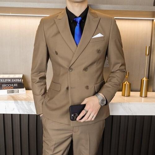 Jacket+Vest+Pants) 2021 double-breasted Men Business leisure Suits Male slim fit Grooms Wedding Dress/Man Blazers Tuxedo 3Pcs