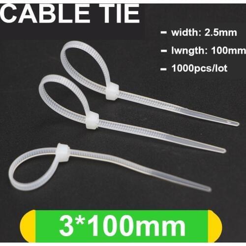 3*100mm Self-Lock Type Plastic Nylon Cable TieNational Standard Cable Wire Fixed White/Black 1000pcs/lot