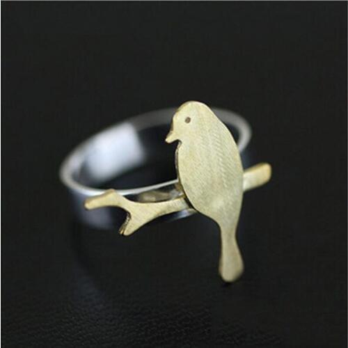 925 Sterling Silver Jewelry Not Allergic Classic Tree Branches Bird Personality Creative Popular Opening Rings SR128