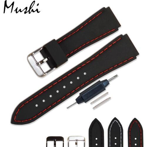 MS Silicone Watchband Black Diver Watch Band Rubber Watch Strap with Brushed Stainless Steel Buckle Clasp 20mm 22mm Watch Strap