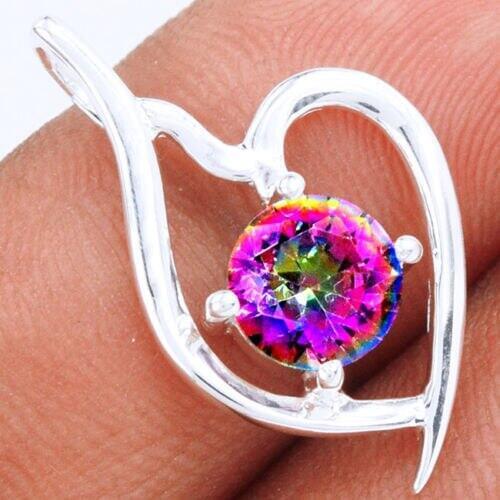 Hand make Genuine Mystic Topaz Pendant , 100% 925 Sterling Silver, 24mm ,1.8g, AP0241