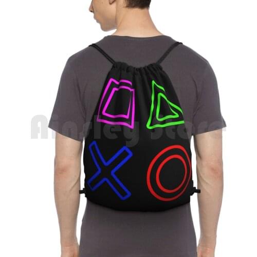 Controller Buttons Backpack Drawstring Bag Riding Climbing Gym Bag Playstation Ps Controller Circle Cross Square Gaming