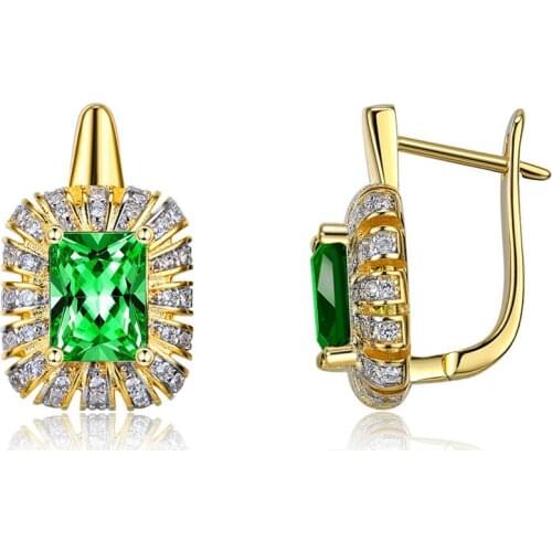 ZEMIOR Geometry Square Stud Earrings For Women Shining 5A Cubic Zircon Romantic Gold Plated Earring Wedding Jewelry New Arrival