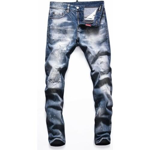SEVEYFAN 2021 Mens Fashion Skinny Painted Jeans Distressed Ripped Denim Pants for Male
