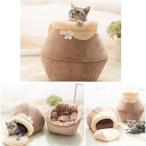 Warm Pet Cat Bed Plush Dog Soft Winter Portable Foldable Cute Cat House Cave Sleeping Bag Mat Pad Tent Pet Winter Warm Cozy Bed