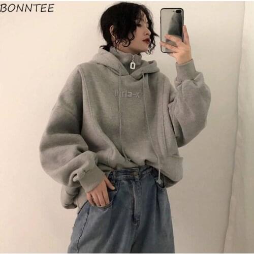 Hoodies Women Autumn Winter Trendy Korean Style Simple Casual Ulzzang High Quality Streetwear Soft Loose Solid Womens Clothing