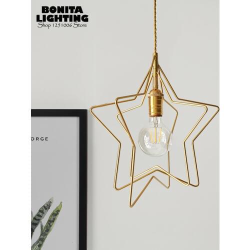 Kids room Three-dimensional litlle Star light cord pendant lamp flat brass Pentagram pendant lights Edison hanging lamps Copper
