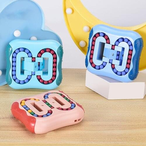 Rotating Magic Beans Cube Fingertip Fidget Toys Kids Spin Bead Cube Hamburger Toy Cube Adults Kids Stress Relief Education Toys