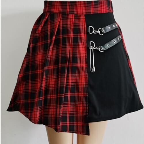 Goth Skirt New Fashion Female Women Mini Skirts Casual Basic Fashion All Match Plaid Vintage Irregular High Waist College Wind