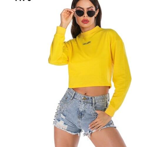 Sweatshirt Womens Autumn New Print Letter Round Neck Long Sleeve Short Loose Sweatshirt High Street Wn