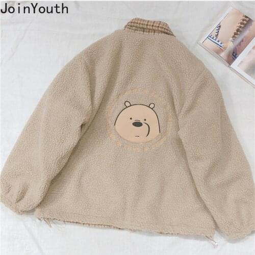 Joinyouth Winter Jackets Clothes Women 2021 Plaid Coat Woman Embroidery Bear Thicked Outwear Wear on Both Sides Lamb Wool Jacket