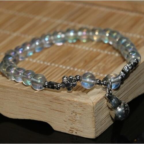 6mm electroplate crystal glass women strand beaded bracelets high quality elegant jewelry making 7.5inch B2115