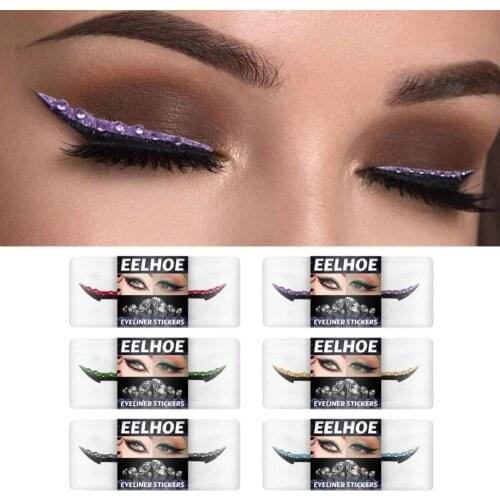 1Pair EELHOE Eyeliner Sticker Eye Liner Decal Reusable Tearable Plastic Rhinestone False Eyeliner Sticker Eyelid Line Sticker