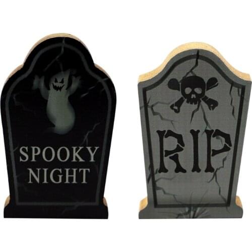 2Pcs/Set Halloween Wooden Table Decoration Spooky Night Ghost Tombstone Backdrop Centerpieces Holiday Party Ornament
