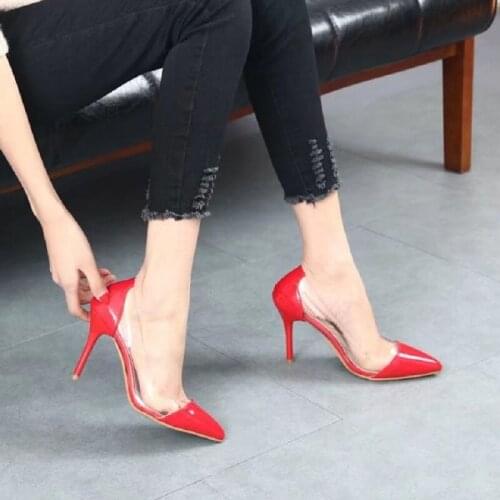 2018 Europe and the United States new sexy transparent pointed high heels fashion color matching 9CM high heels