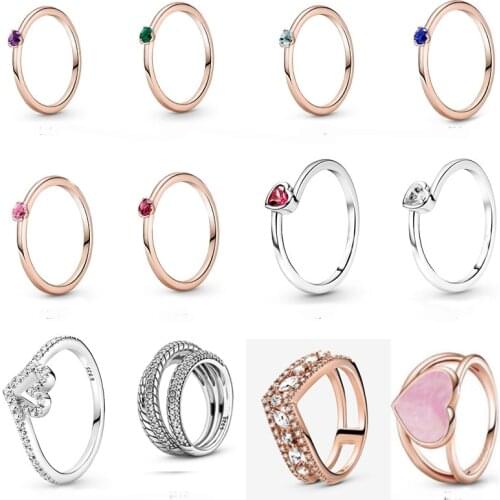 2021 New Free Shipping 925 Sterling Silver Clear Tilted Heart Solitaire Ring For Women DIY Jewelry Elevated Heart Wishbone Rings