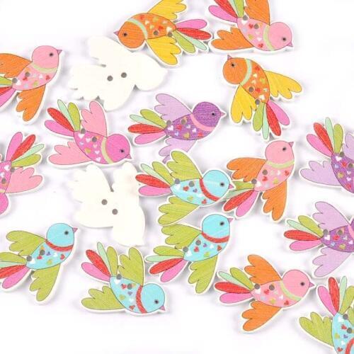 25pcs Mix Bird Painting Wood Buttons For DIY Scrapbooking Crafts Sewing Clothing Decorative Button Home Decor 27x35mm m1682