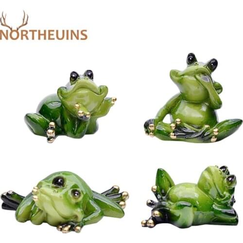 NORTHEUINS 4 Pcs/Set Resin Frogs In Comfortable Life Figurines Modern Creative Statue Home Decoration Accessories Desk Ornament