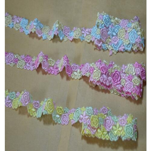 2CMwide(2yds/lot)color mixed water soluble Hight quality lace fabrics embroidered lace blue~green~pink 2017021810