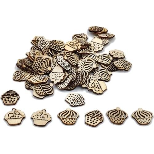 50pcs Wooden Cupcake Shapes Natural Wooden Slice Doodle Educational Toy DIY Scrapbooking Embellishments