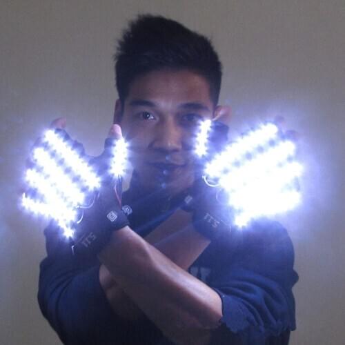 6 Colors Music DJ Party Cosplay Stage Performance Glowing Half Finger LED Beaming Lights Gloves