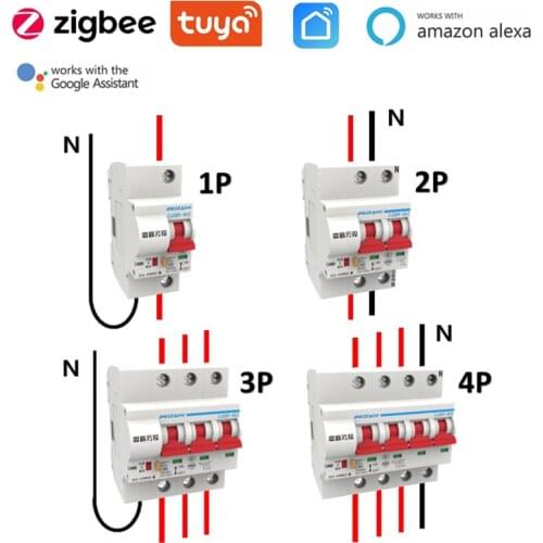 Zigbee Smart Circuit Breaker 1-4P Remote Control 10A/16A/20A/25A/32A/40A IoT Air Switch Compatible With Alexa Echo Google Home