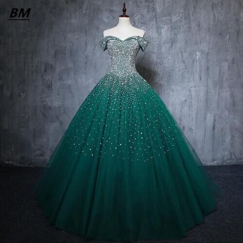 BM Quinceanera Dresses 2021 Ball Gown Tulle With Appliques Beads Sweet 16 Lace Up Prom Party Debutante Vestidos De 15 Anos BM344