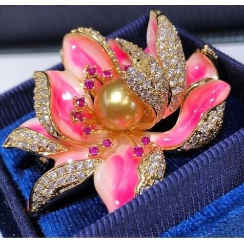 D925 Pearl Brooch Fine Jewelry Gold Filled 9-10mm Fresh Water Gold Pearl Brooch For Women Fine Presents