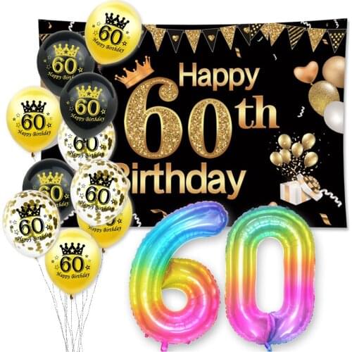 Amawill 60th Birthday Party Decorations 120*80cm Photo Booth Background Props Adult 60 Years Old Party Disposable Tableware