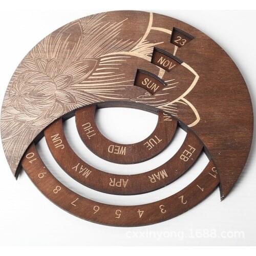 Wooden perpetual calendar round simple perpetual calendar desk living room decoration home decor ornaments home modern