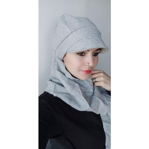 Womens Stamp Hat Scarf Bone Gray