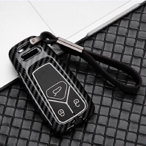Carbon Alloy+Silicone Key Case Cover For A4 Allroad B9 Q5 Q7 TT TTS 4M 8S 2016 2017 2018 Smart Remote Fob Cover Keychain Bag
