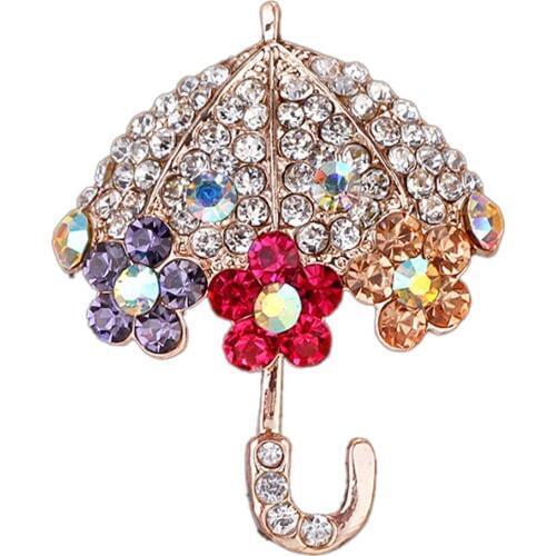 Creative Novelty Fashion Women Brooch Pin Umbrella Flower Rhinestone Inlaid Brooch Pin Jacket Collar Decor Womans accesories