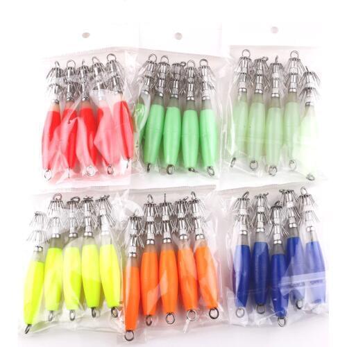 5Pcs/lot Squid Hook Hard Plastic Octopu Jigs 10cm 15.5g Fluorescent Drop Fishing Lure Cuttlefish Artificial Bait