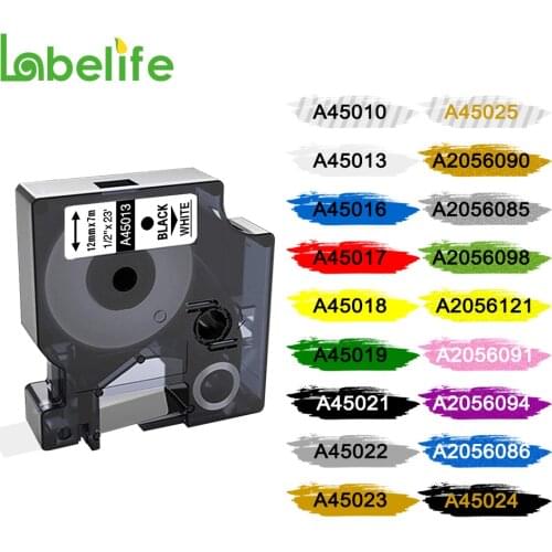 Labelife 45013 45010 1Pack Compatible Dymo D1 manager 12mm Black on White Label Ribbons for Dymo Label Manager 160 280 210
