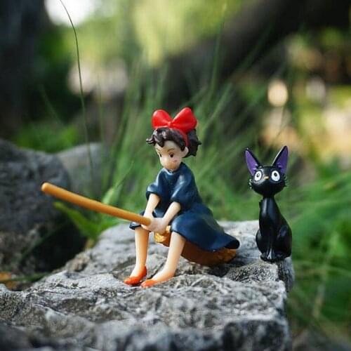 SALE Miniature Small Fairy Girl Sit Broom and JiJi Black Cat , Fairy Garden Supplies Terrarium DIY Accessories Animals Figurines
