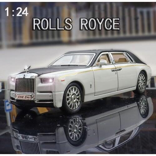 1/24 Alloy DieCast Rolls-Royce Phantom Model Toy Car Simulation Sound Light Pull Back Collection Toys Vehicle For Children Gifts