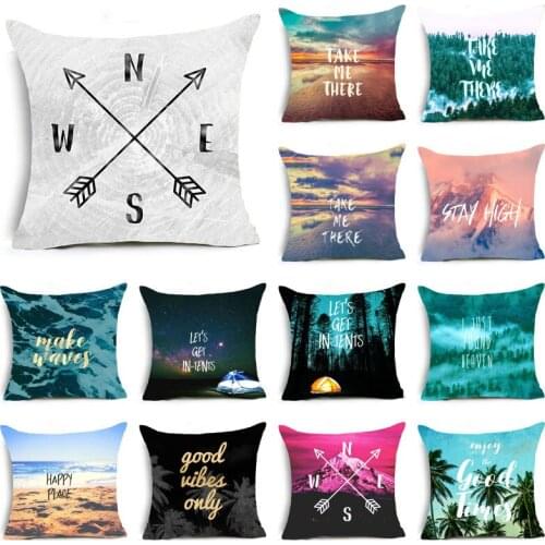 Fashion Pillowcase Sea Beach Landscape Letter Pattern Pillowcase Comfortable Soft Peach Skin Velvet Cushion pillow decorative