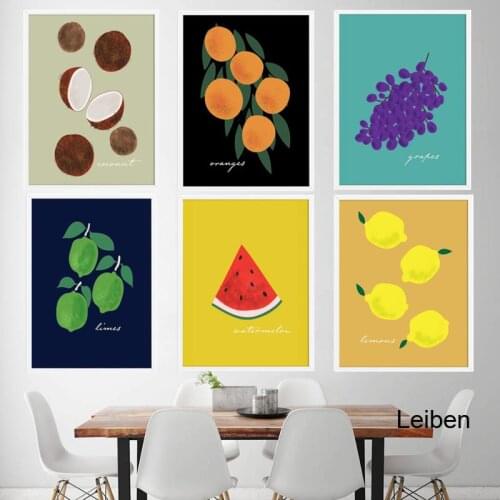 Cartoon Food Fruit Canvas Painting Kitchen Decoration Watermelon Lemon Grape Art Poster Modern Restaurant Minimalist Picture
