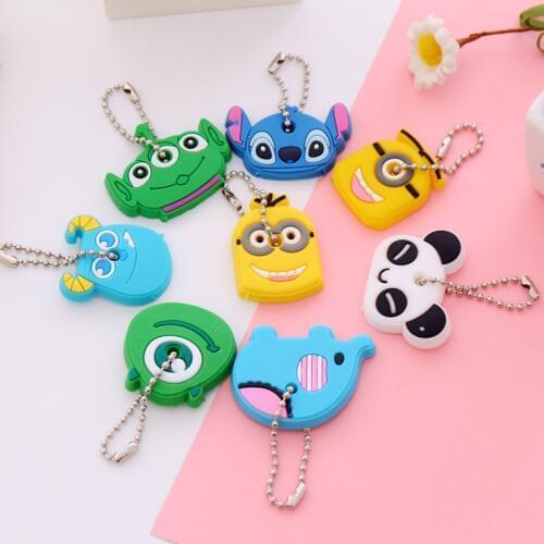 8 Styles Cartoon Cute Animals Key Chains Key Cover Cap Silicone Keychains Panda Stitch Elephant Key Rings Bag Pendant Gift