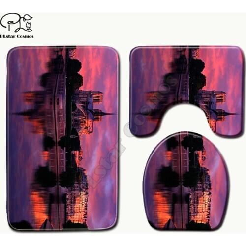 Cartoon funny Notre Dame de Paris pattern 3D printed Bathroom Pedestal Rug Lid Toilet Cover Bath Mat Set drop shipping style-3