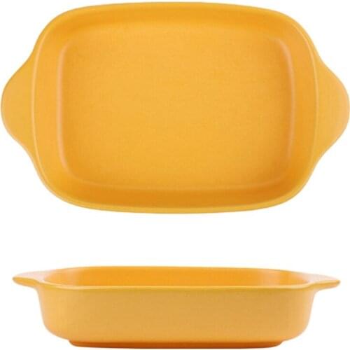 2 Pcs Matte Yellow Ceramic Baking Pan Set For Oven Lasagna Pan Baking Pan With Handle Ceramic Tableware Baking