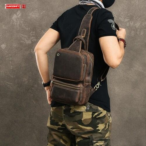 Chest Bag Messenger Bag Multi-pocket Back Pack Vintage Handmade Mens Crazy Horse Leather Top Layer Leather Soft Men Retro